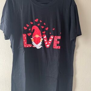 Black Tee with Red 'LOVE' Gnome Graphic